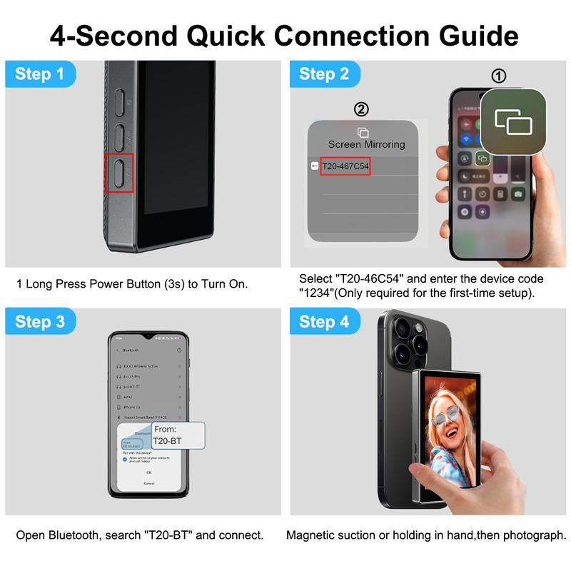 Modofo 2025 Magnetic Phone Selfie Monitor Screen, Support Plays Audio, Perfect for Content Creation, Selfies, Videos, Live Broadcasts, Adjustable Screen Ratio, Compatible with Ios, Android(Support 4K 30Fps Wired Recording)