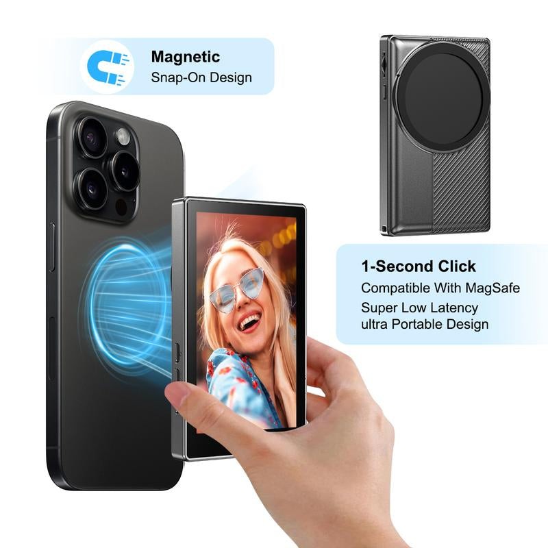 Modofo 2025 Magnetic Phone Selfie Monitor Screen, Support Plays Audio, Perfect for Content Creation, Selfies, Videos, Live Broadcasts, Adjustable Screen Ratio, Compatible with Ios, Android(Support 4K 30Fps Wired Recording)