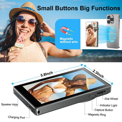 Modofo 2025 Magnetic Phone Selfie Monitor Screen, Support Plays Audio, Perfect for Content Creation, Selfies, Videos, Live Broadcasts, Adjustable Screen Ratio, Compatible with Ios, Android(Support 4K 30Fps Wired Recording)