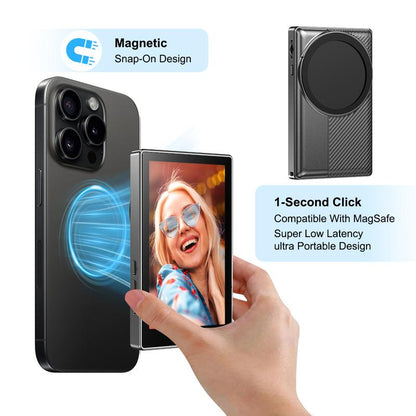 Modofo 2025 Magnetic Phone Selfie Monitor Screen, Support Plays Audio, Perfect for Content Creation, Selfies, Videos, Live Broadcasts, Adjustable Screen Ratio, Compatible with Ios, Android(Support 4K 30Fps Wired Recording)